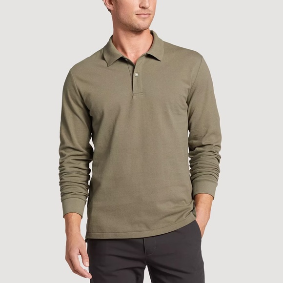 NWT Eddie Bauer Men's Navy Classic Field Pro Long-Sleeve Polo Shirt - Picture 6 of 7